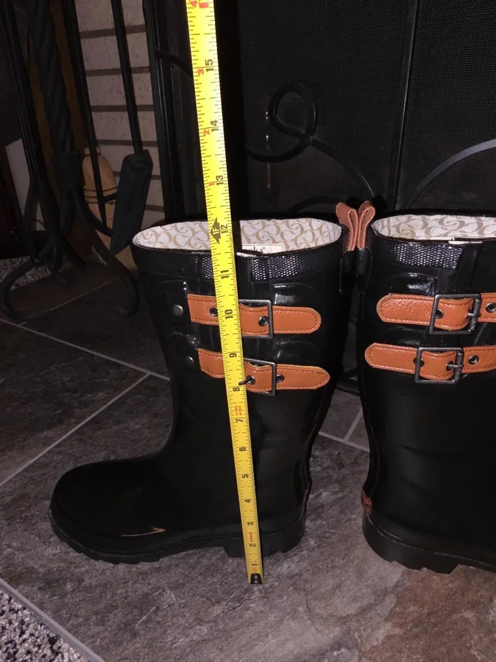 Chooka Rain Boots Mid-Calf Black Double Brown Straps Women's Size 5 Wellies ☔